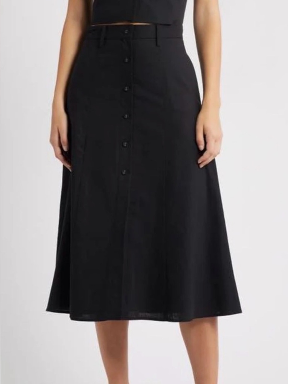 Wayf Black A-Line Button Skirt